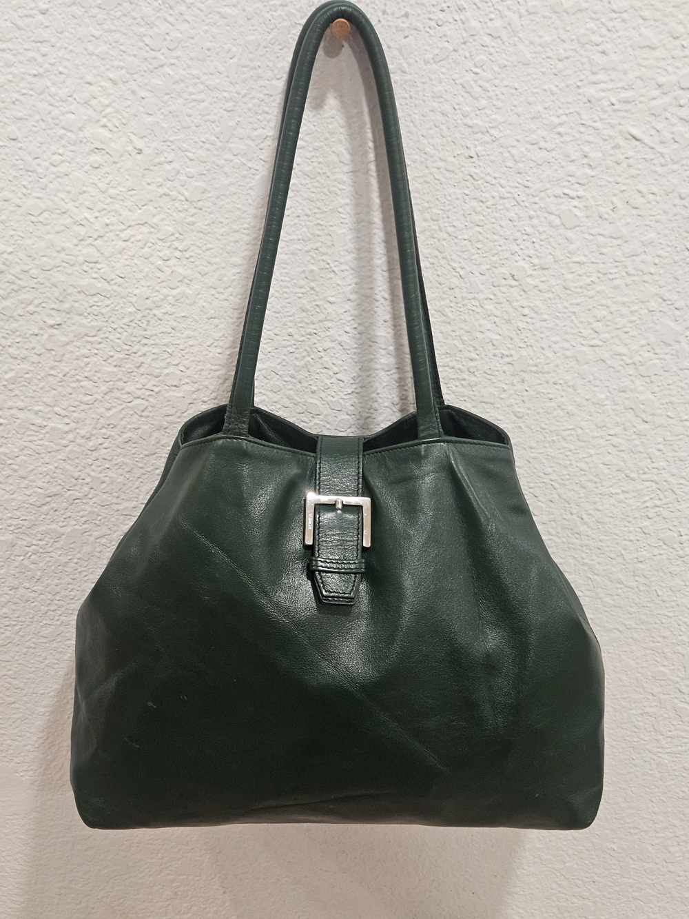 Vintage FURLA Deep Green Pebbled Leather Satchel Tote Bag - Made in Italy